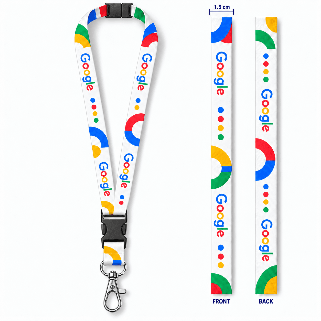 1.5 cm Premium Polyester Lanyard with Safety Breakaway, Buckle & Metal Hook