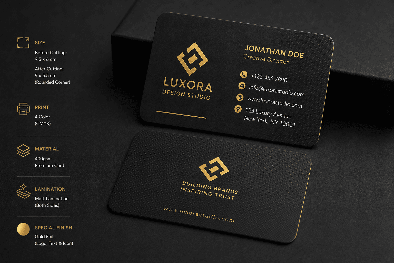 Rounded Corner Gold Foil Matt Lamination 400gsm