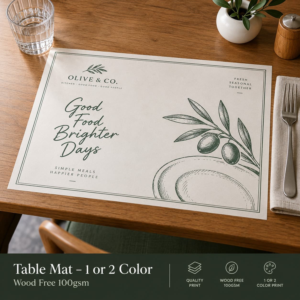 Table Mat - 1 or 2 Color (Wood free 100gsm)