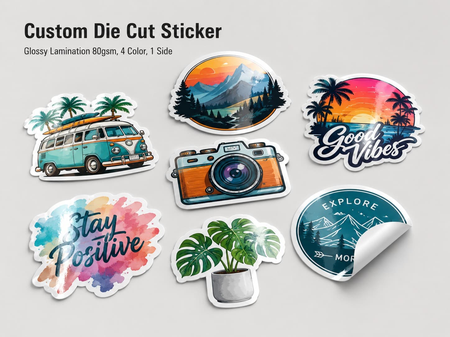 Custom Die Cut Sticker Glossy Lamination 80gsm