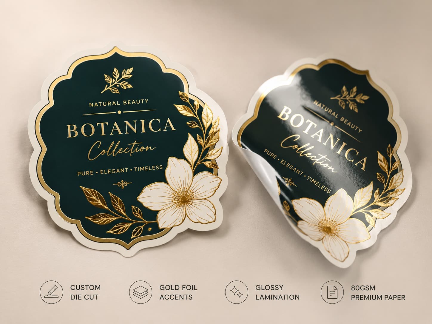 Custom Die Cut Gold Foil Sticker Glossy Lamination 80gsm
