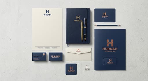 Letterhead, notebook, business cards and folder in a matching brand design
